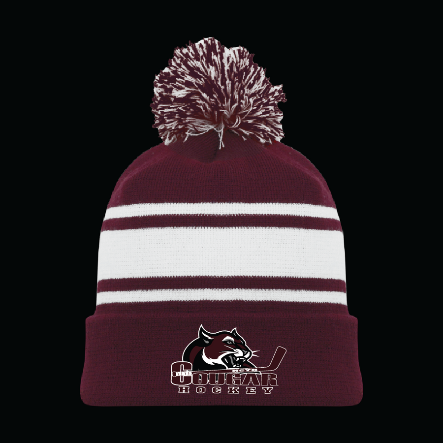 MAROON/WHITE Knitted Hockey Toque