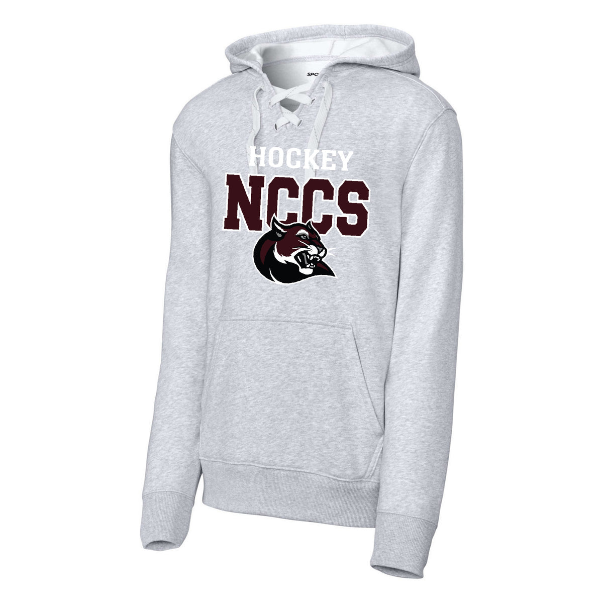 Sport-Tek Lace Up Pullover Hooded Sweatshirt — Athletic Heather, NCCS Hockey, front