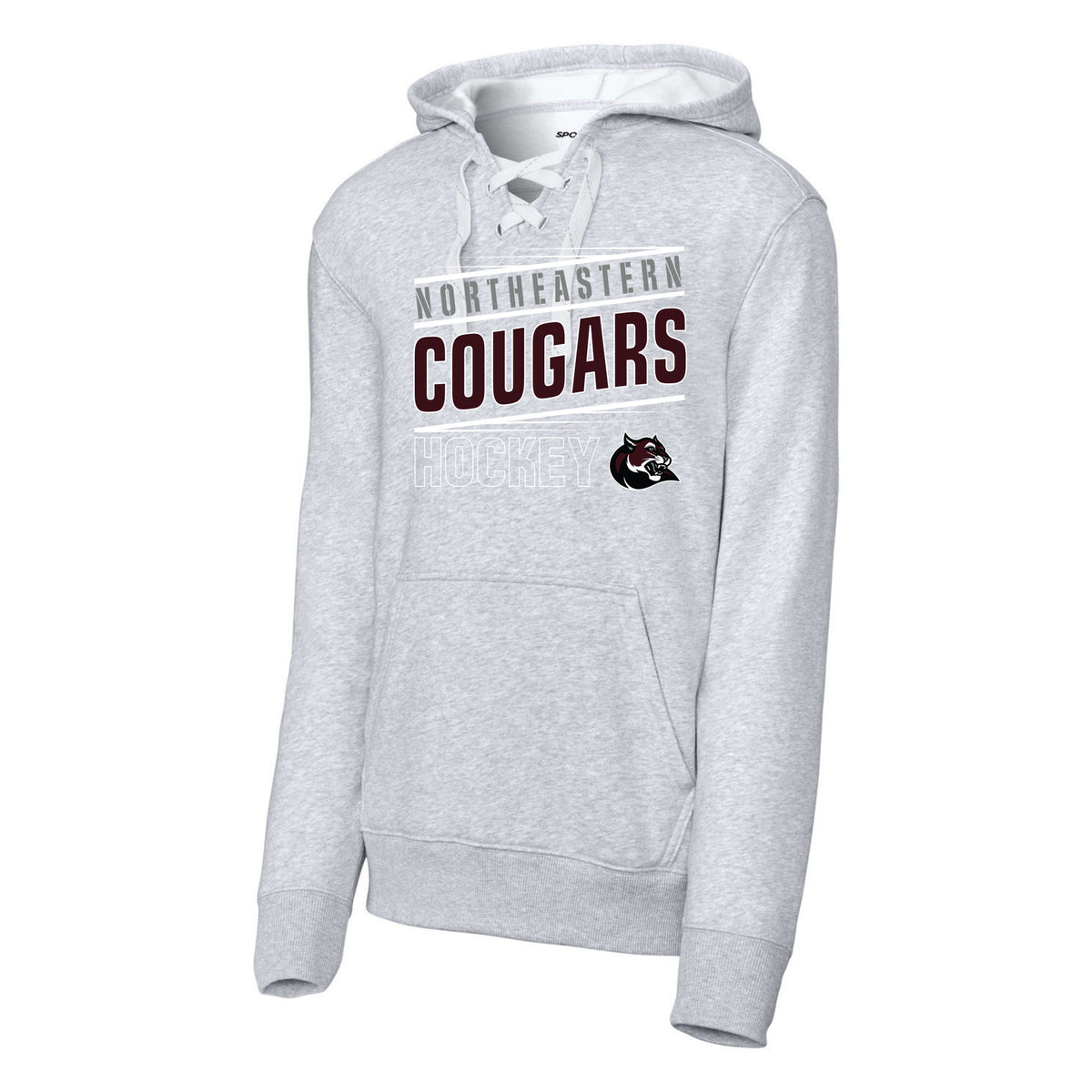 Sport-Tek Lace Up Pullover Hooded Sweatshirt — Athletic Heather, Cougars Hockey, front