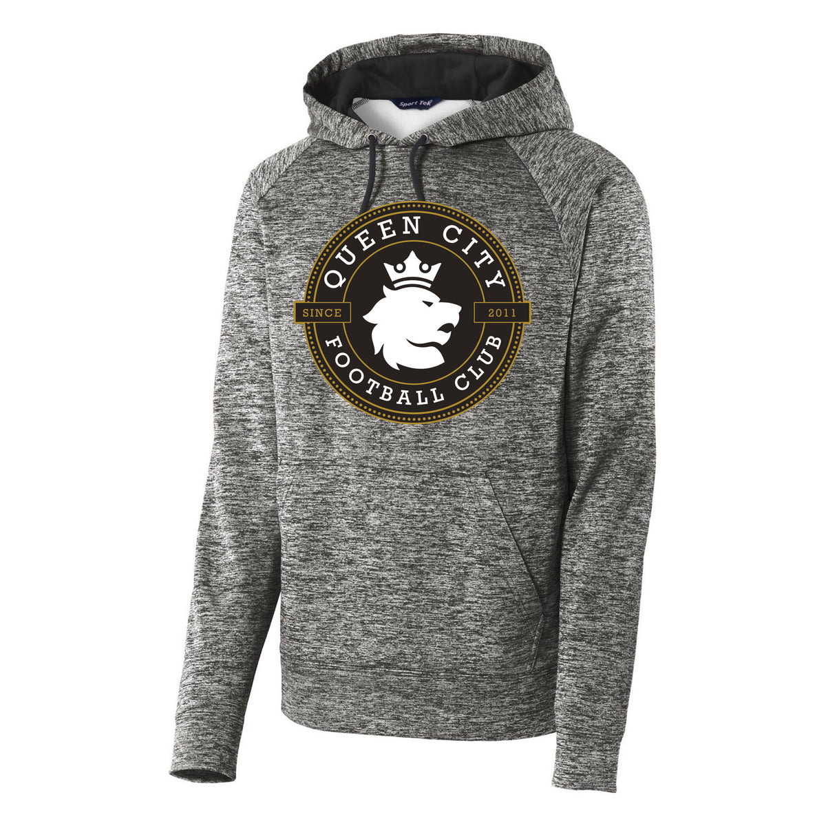 Sport-Tek PosiCharge Electric Heather Fleece Hooded Pullover — Black Electric, front