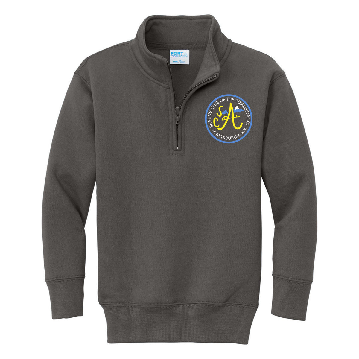 Port & Co Youth Core Fleece 1/4-Zip Pullover Sweatshirt — Charcoal, Logo 2, front