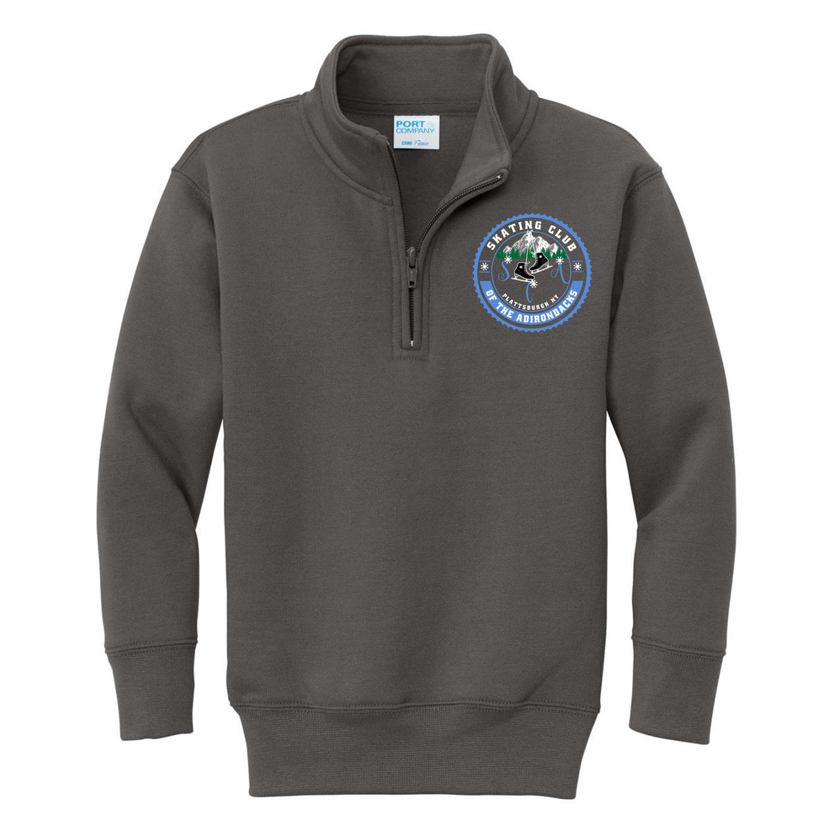 Port & Co Youth Core Fleece 1/4-Zip Pullover Sweatshirt — Charcoal, Logo 1, front