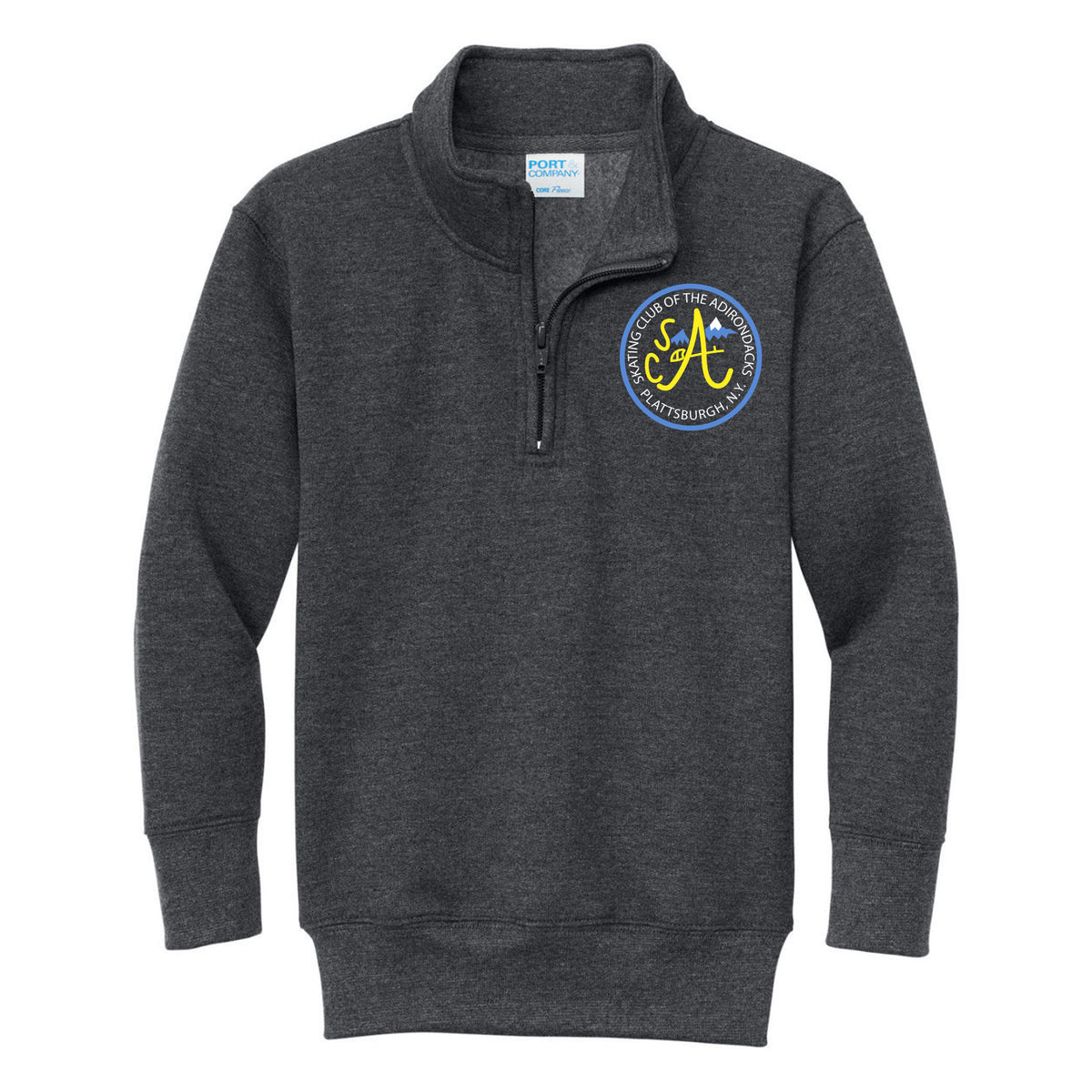 Port & Co Youth Core Fleece 1/4-Zip Pullover Sweatshirt — Dark Heather Grey, Logo 2, front