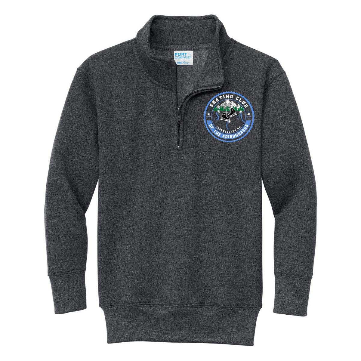 Port & Co Youth Core Fleece 1/4-Zip Pullover Sweatshirt — Dark Heather Grey, Logo 1, front
