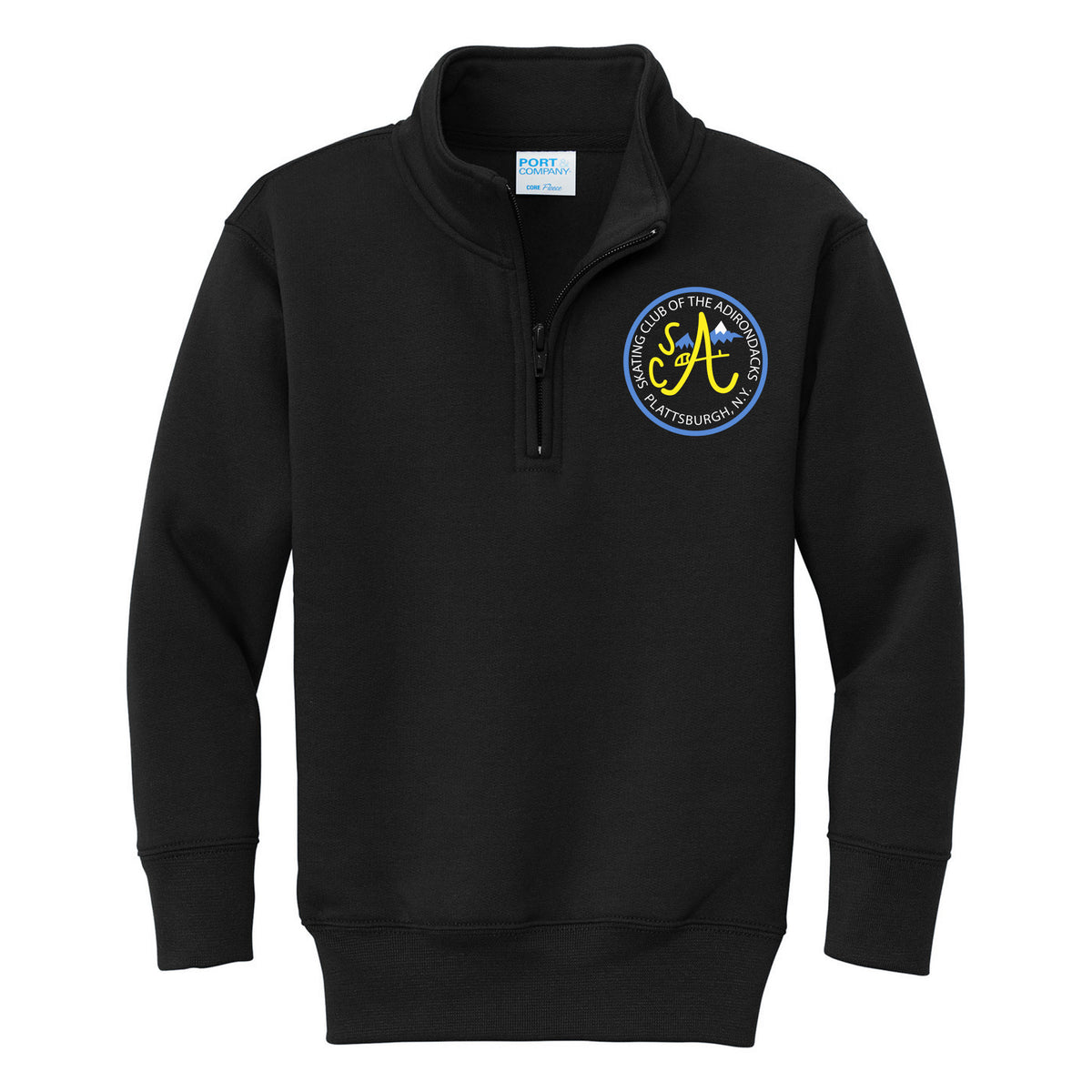Port & Co Youth Core Fleece 1/4-Zip Pullover Sweatshirt — Jet Black, Logo 2, front