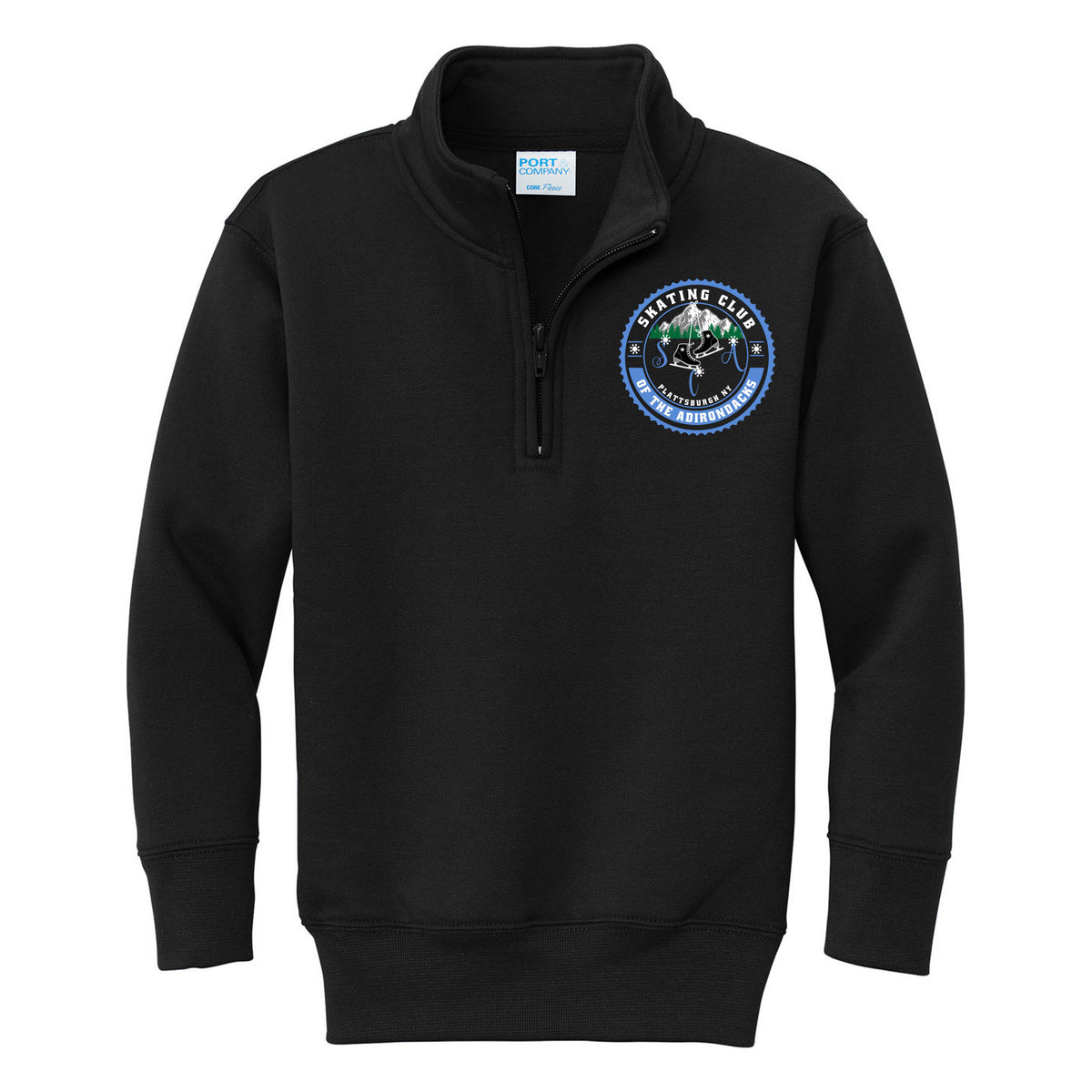 Port & Co Youth Core Fleece 1/4-Zip Pullover Sweatshirt — Jet Black, Logo 1, front
