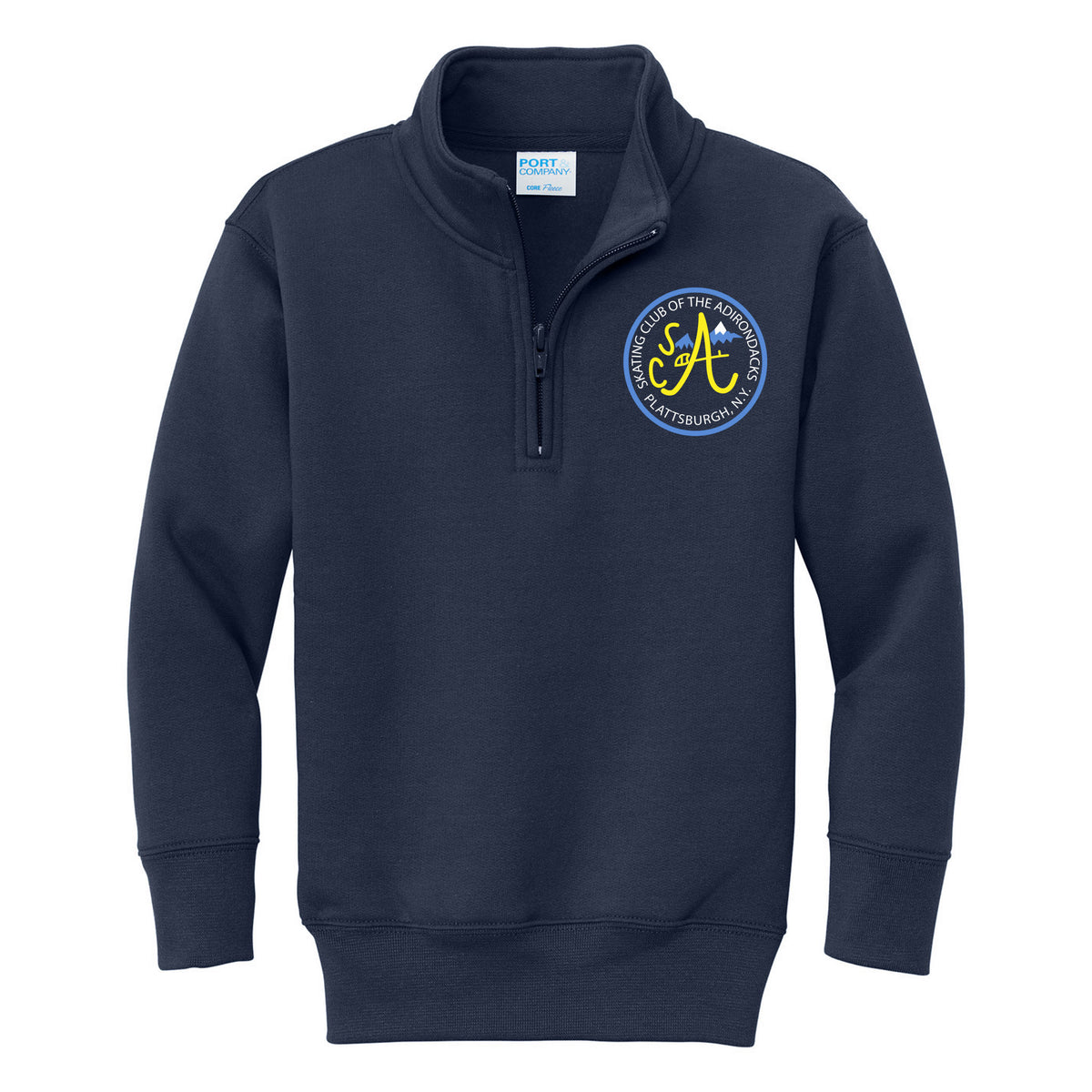 Port & Co Youth Core Fleece 1/4-Zip Pullover Sweatshirt — Navy, Logo 2, front