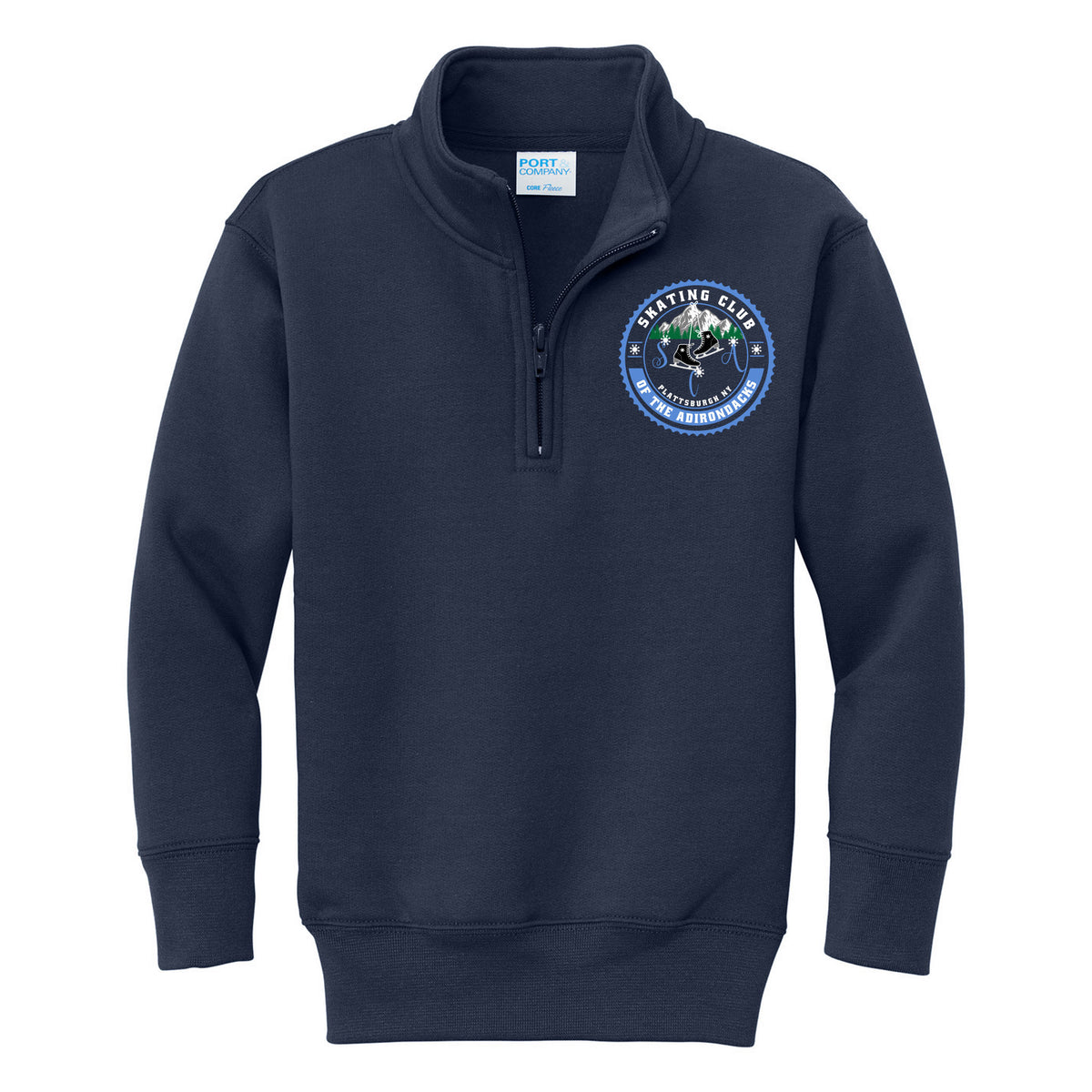 Port & Co Youth Core Fleece 1/4-Zip Pullover Sweatshirt — Navy, Logo 1, front