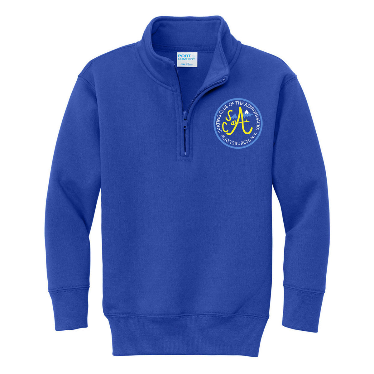 Port & Co Youth Core Fleece 1/4-Zip Pullover Sweatshirt — True Royal, Logo 2, front
