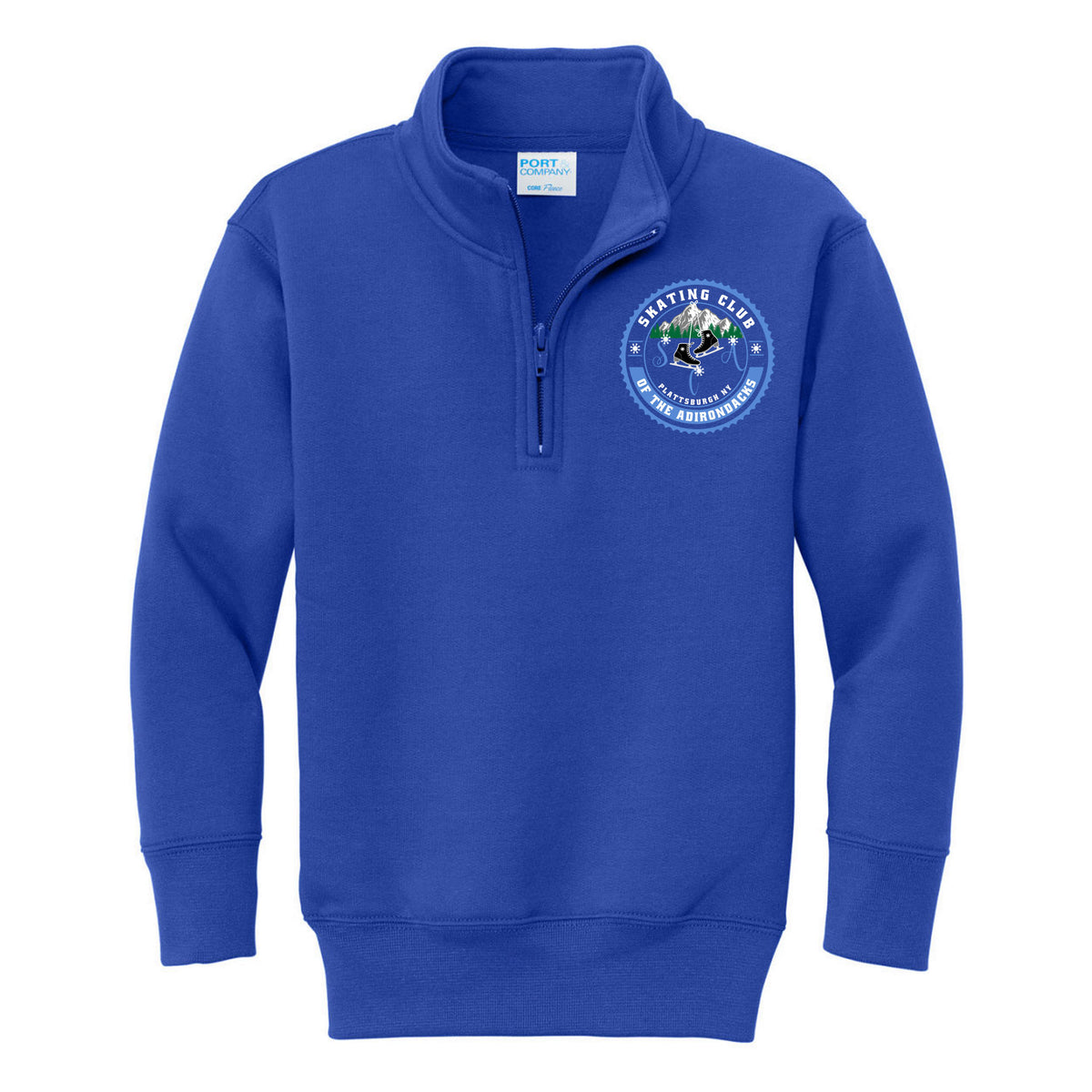 Port & Co Youth Core Fleece 1/4-Zip Pullover Sweatshirt — True Royal, Logo 1, front