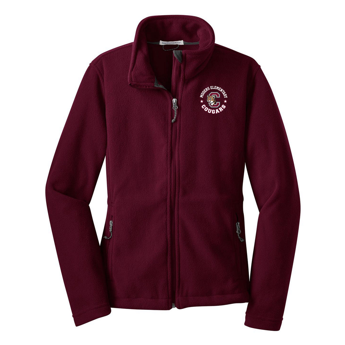 Cobras Teacher Women's Fleece Jacket — Maroon, Logo 1, front