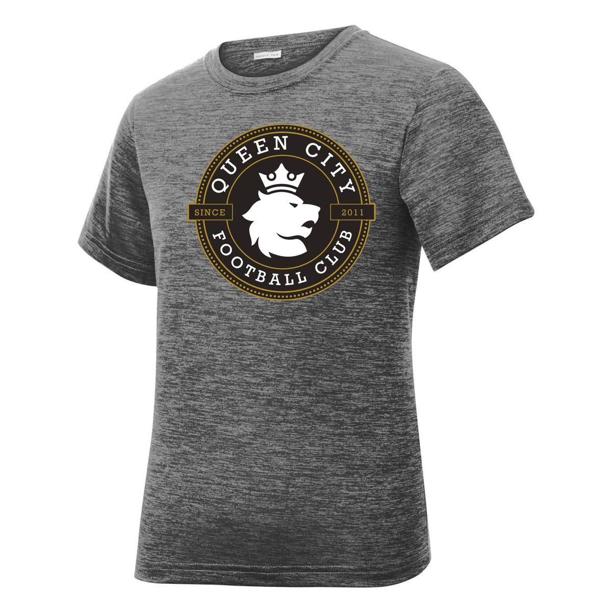 Sport-Tek Youth PosiCharge Electric Heather Tee — Grey-Black Electric, front
