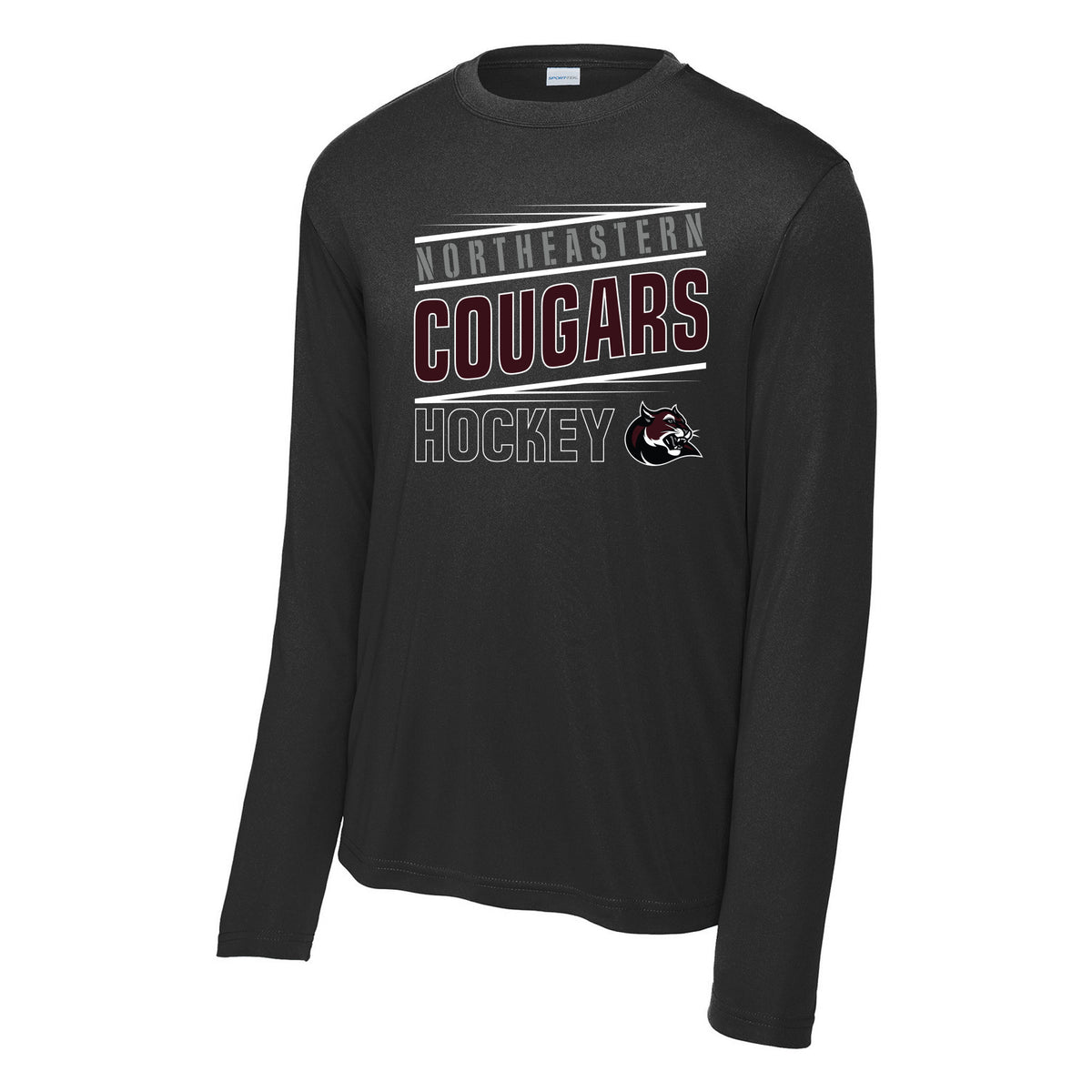 Cougars Sport-Tek Long Sleeve PosiCharge Competitor Tee — Black, Logo 2, front