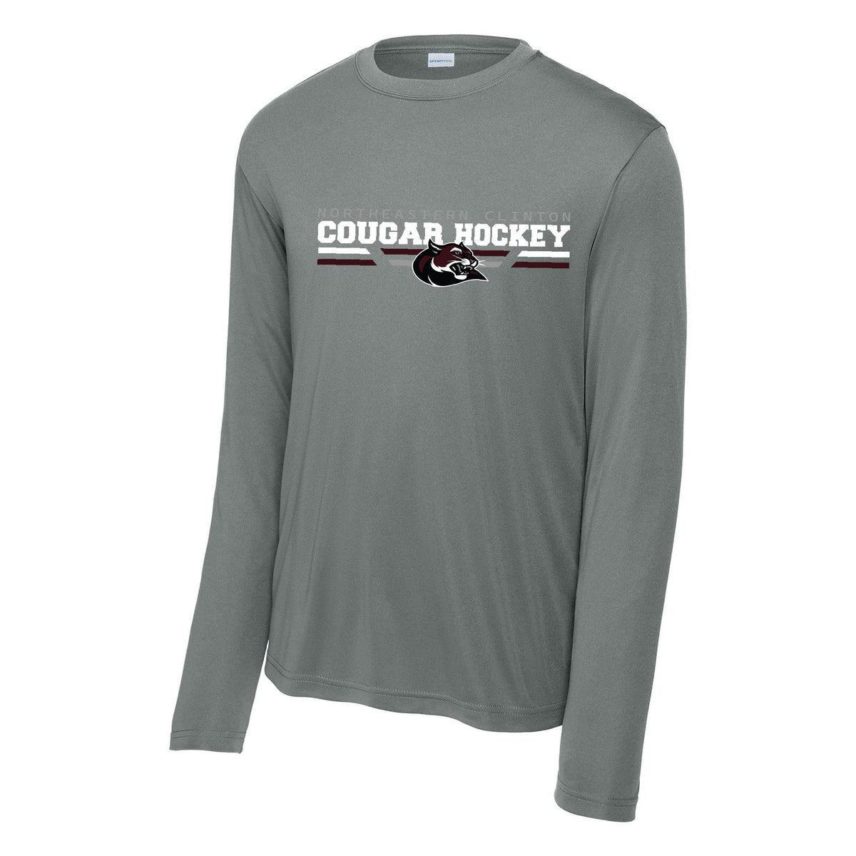 Cougars Sport-Tek Long Sleeve PosiCharge Competitor Tee — Grey Concrete, Logo 1, front