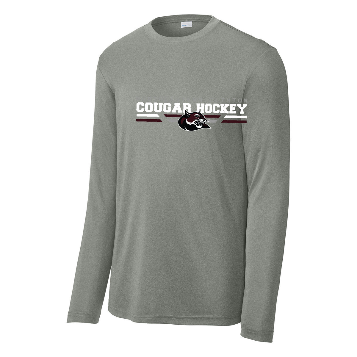 Cougars Sport-Tek Long Sleeve PosiCharge Competitor Tee — Grey Concrete Heather, Logo 1, front