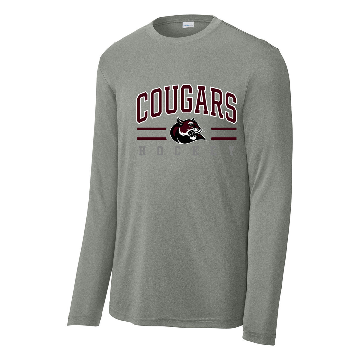 Cougars Sport-Tek Long Sleeve PosiCharge Competitor Tee — Grey Concrete Heather, Logo 4, front