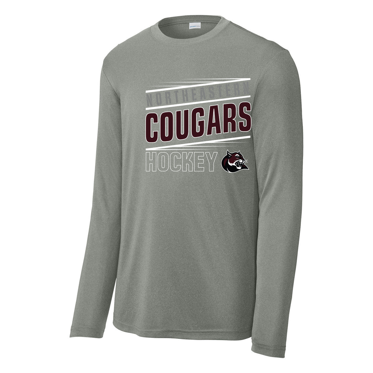Cougars Sport-Tek Long Sleeve PosiCharge Competitor Tee — Grey Concrete Heather, Logo 2, front