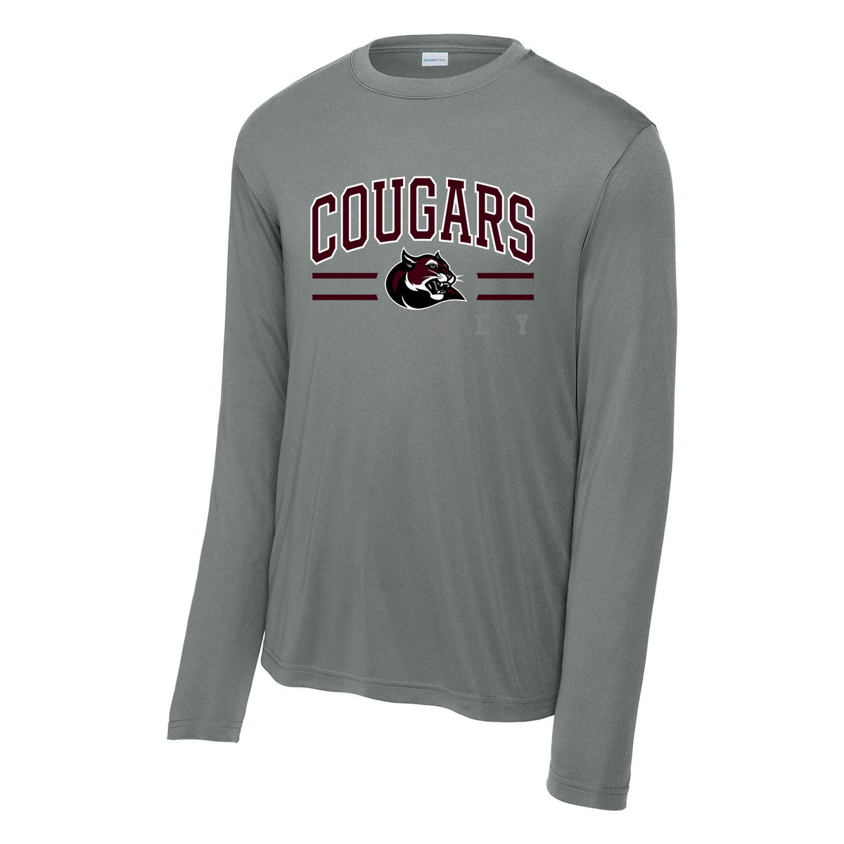 Cougars Sport-Tek Long Sleeve PosiCharge Competitor Tee — Grey Concrete, Logo 4, front