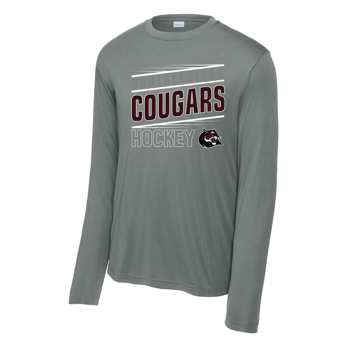 Cougars Sport-Tek Long Sleeve PosiCharge Competitor Tee — Grey Concrete, Logo 2, front