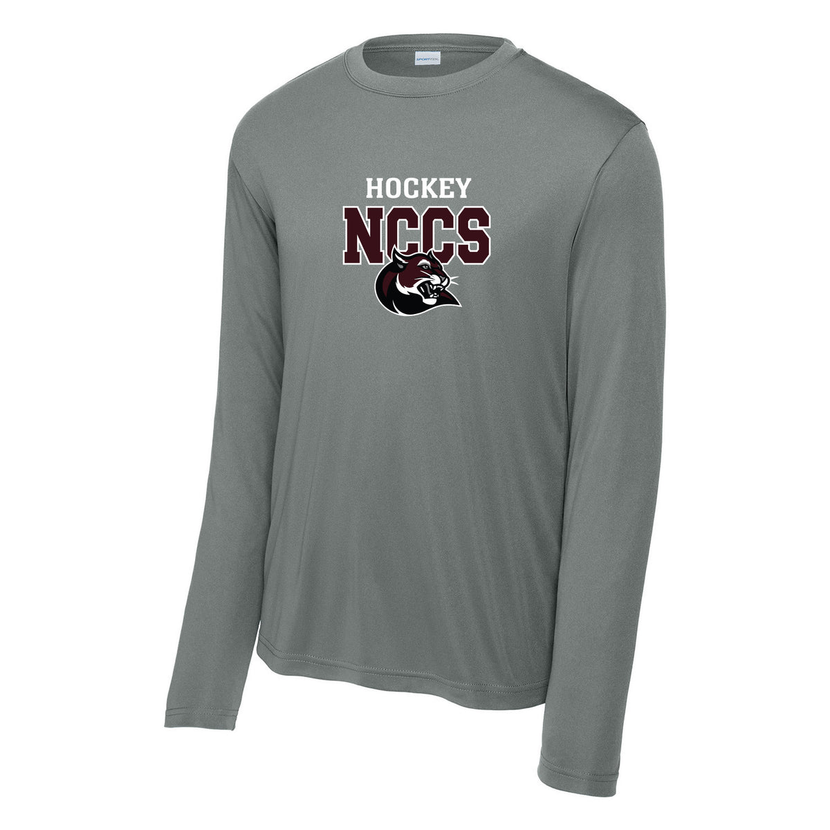 Cougars Sport-Tek Long Sleeve PosiCharge Competitor Tee — Grey Concrete, Logo 3, front