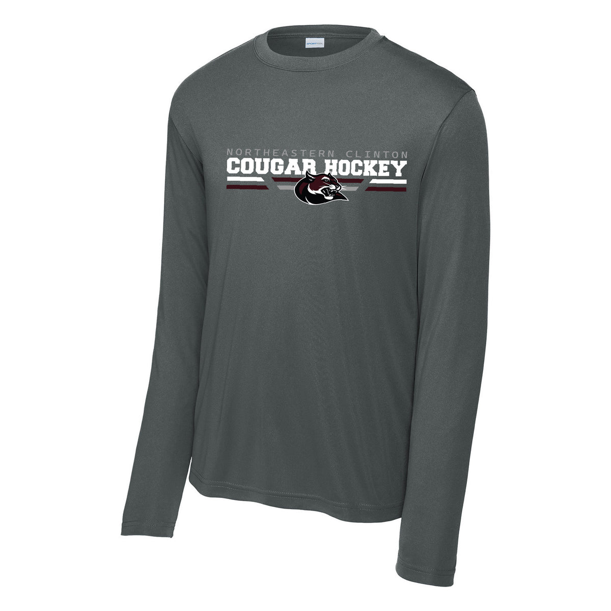 Cougars Sport-Tek Long Sleeve PosiCharge Competitor Tee — Iron Grey, Logo 1, front