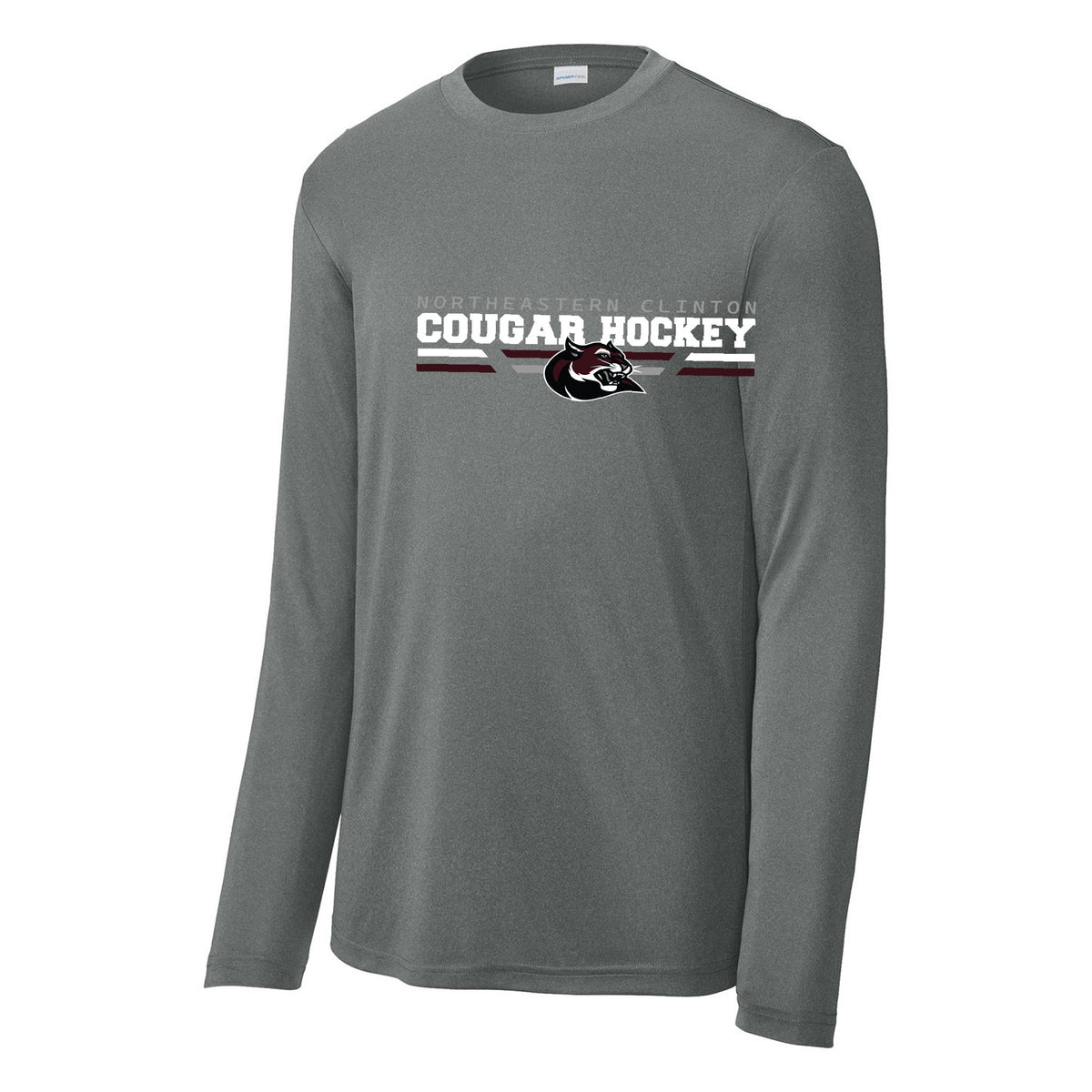 Cougars Sport-Tek Long Sleeve PosiCharge Competitor Tee — Iron Grey Heather, Logo 1, front