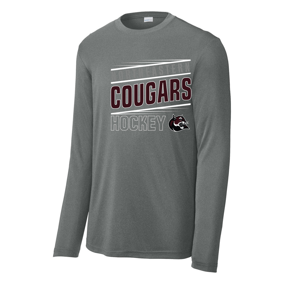Cougars Sport-Tek Long Sleeve PosiCharge Competitor Tee — Iron Grey Heather, Logo 2, front