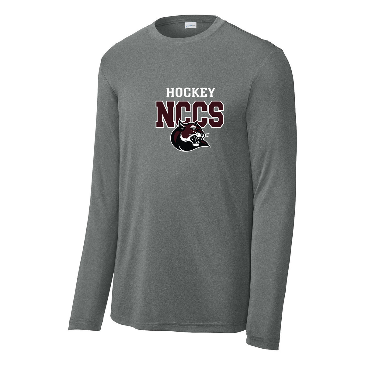 Cougars Sport-Tek Long Sleeve PosiCharge Competitor Tee — Iron Grey Heather, Logo 3, front