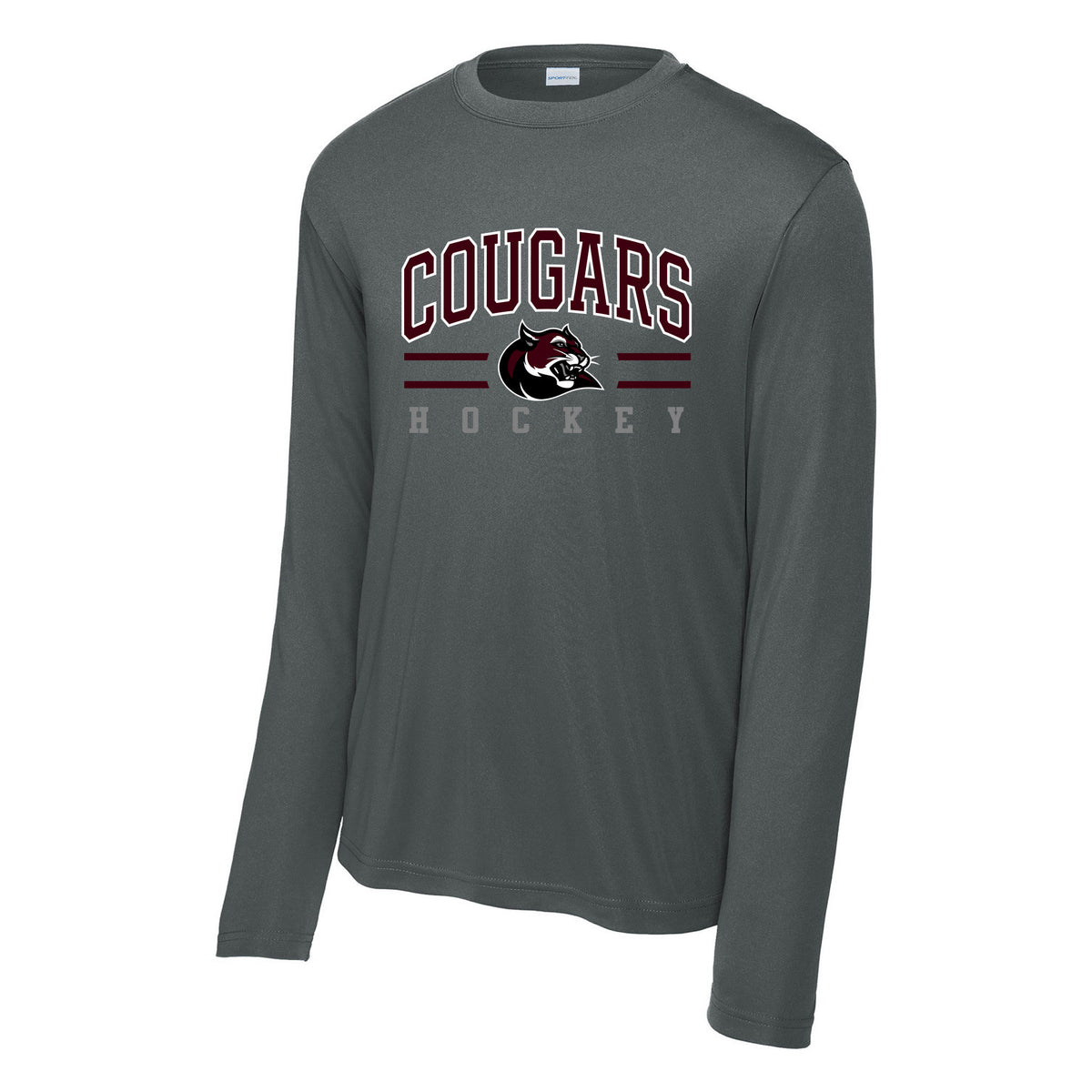 Cougars Sport-Tek Long Sleeve PosiCharge Competitor Tee — Iron Grey, Logo 4, front