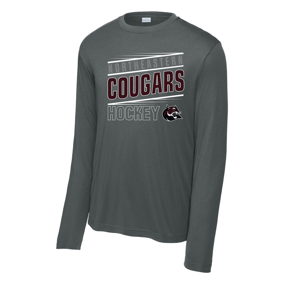 Cougars Sport-Tek Long Sleeve PosiCharge Competitor Tee — Iron Grey, Logo 2, front