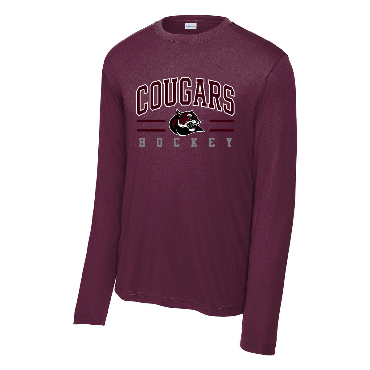 Cougars Sport-Tek Long Sleeve PosiCharge Competitor Tee — Maroon, Logo 4, front