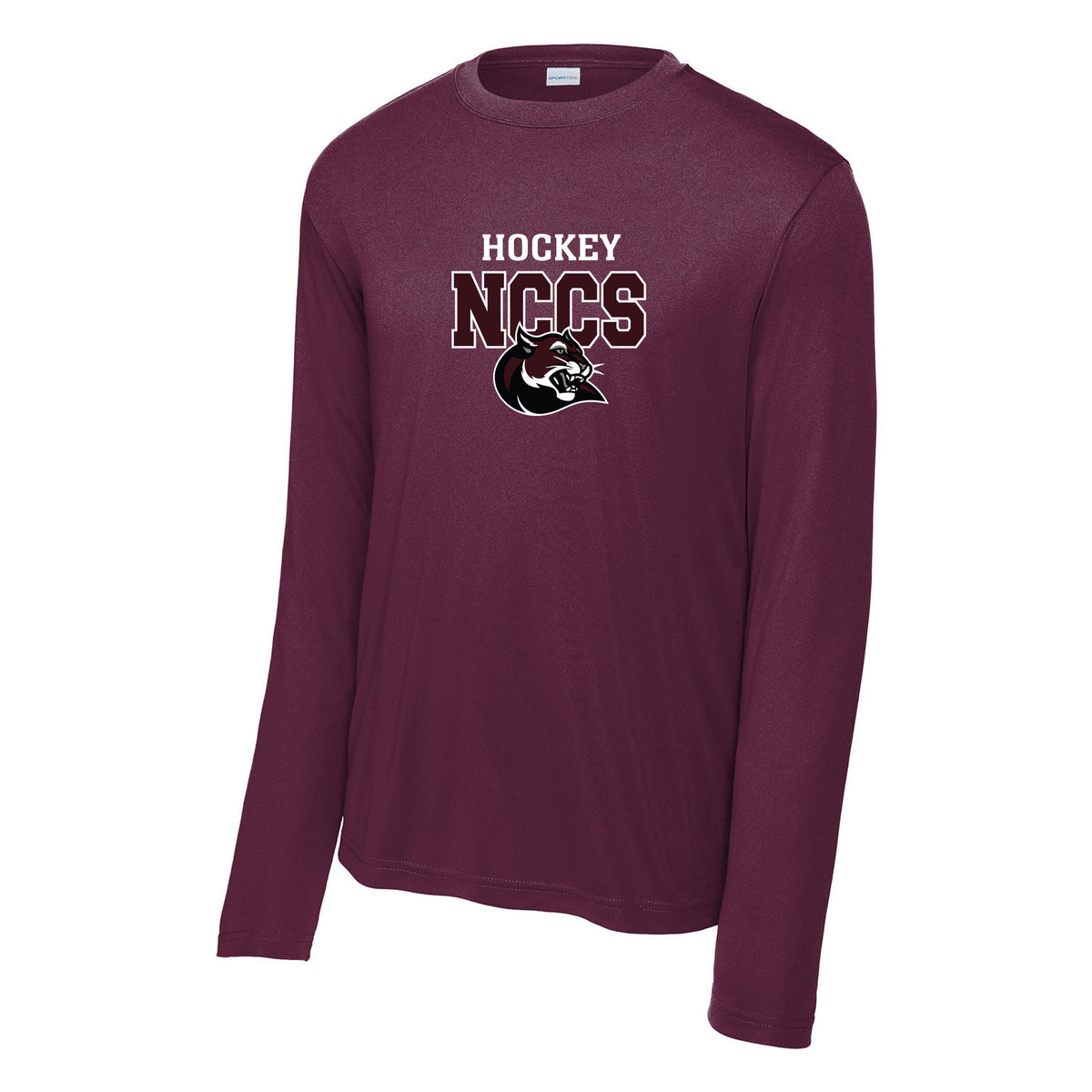 Cougars Sport-Tek Long Sleeve PosiCharge Competitor Tee — Maroon, Logo 3, front