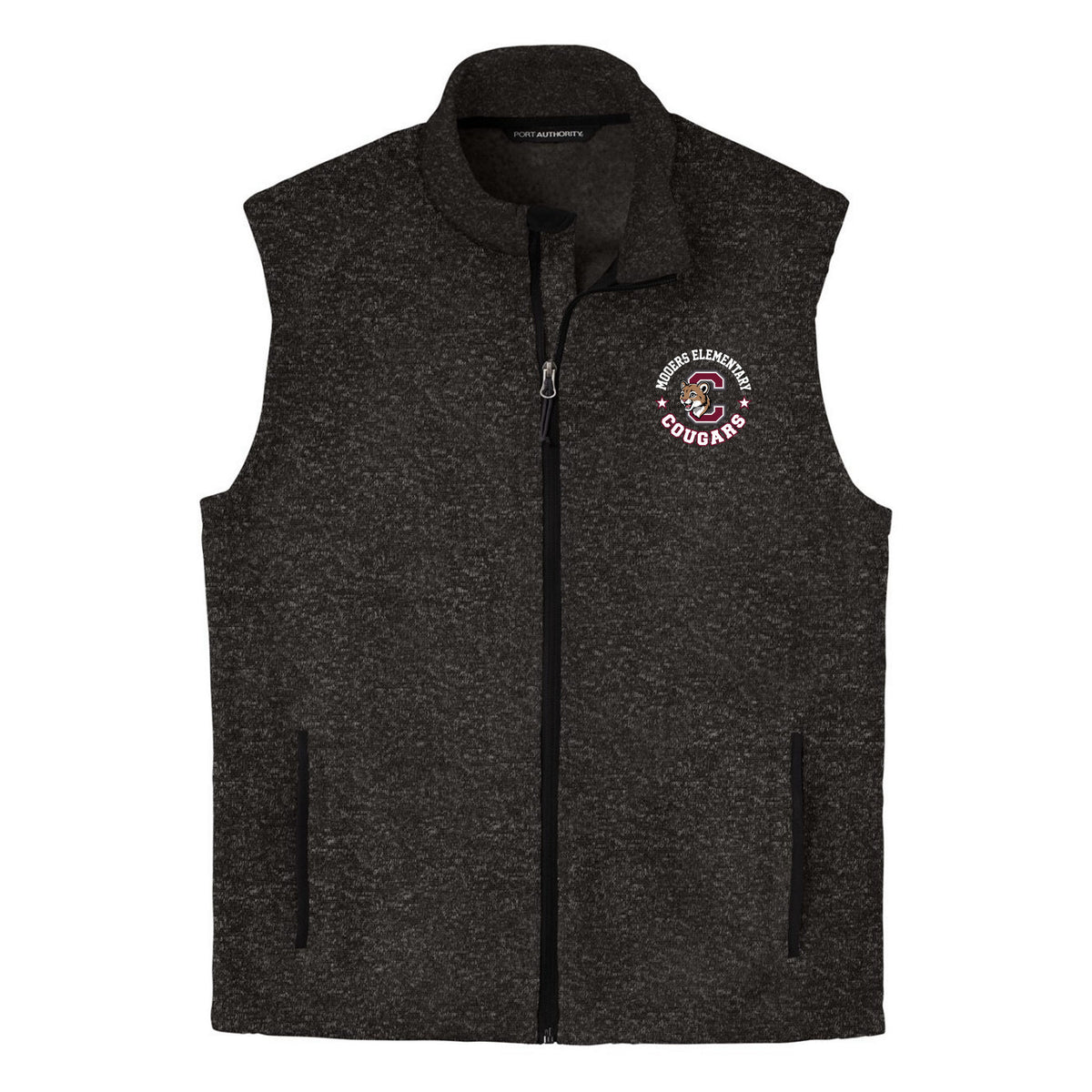 Port Authority Sweater Fleece Vest — Black Heather, Logo 1, front