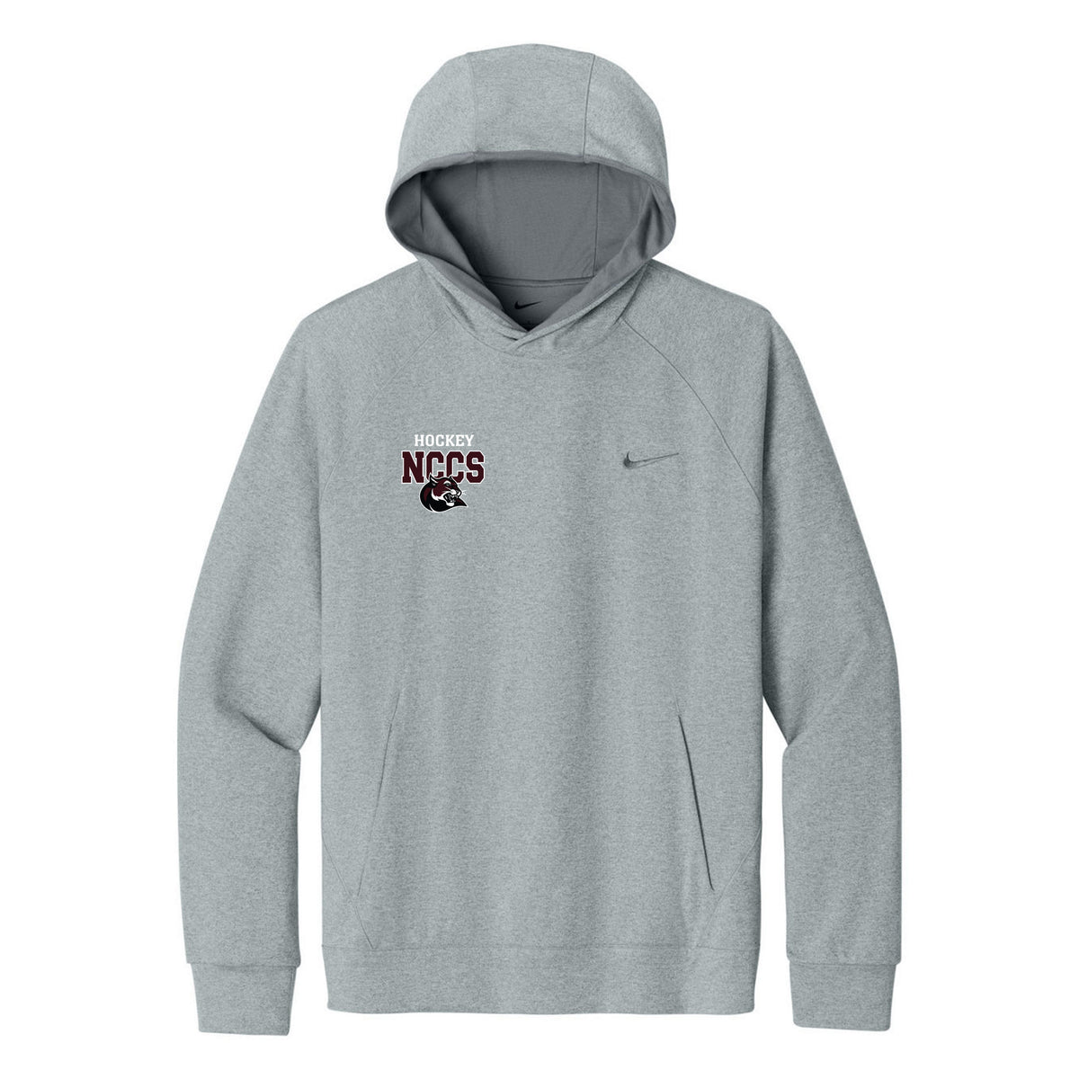 Nike Dri-Fit Primary Hoodie — Cool Grey Heather, NCCS HOCKEY, front