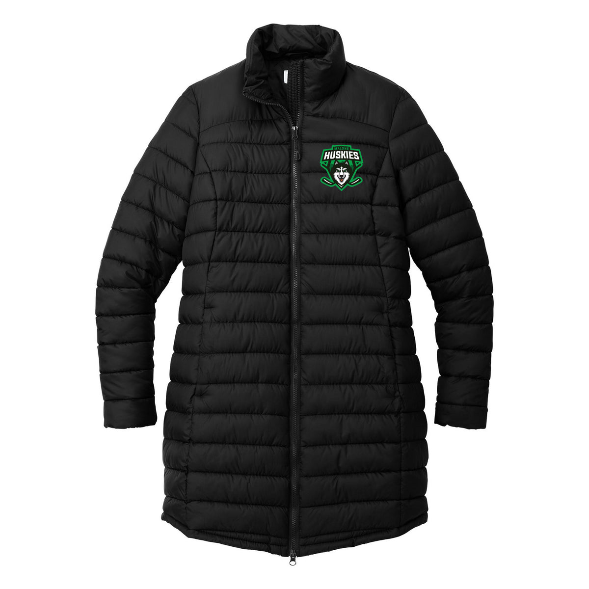 Port Authority Women's Horizon Puffy Long Jacket — Deep Black, front