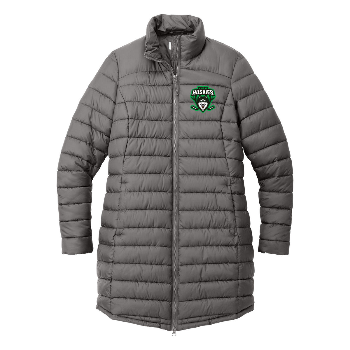 Port Authority Women's Horizon Puffy Long Jacket — Deep Smoke, front
