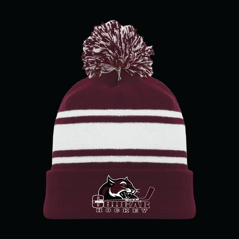 MAROON/WHITE  Knitted  Hockey Toque