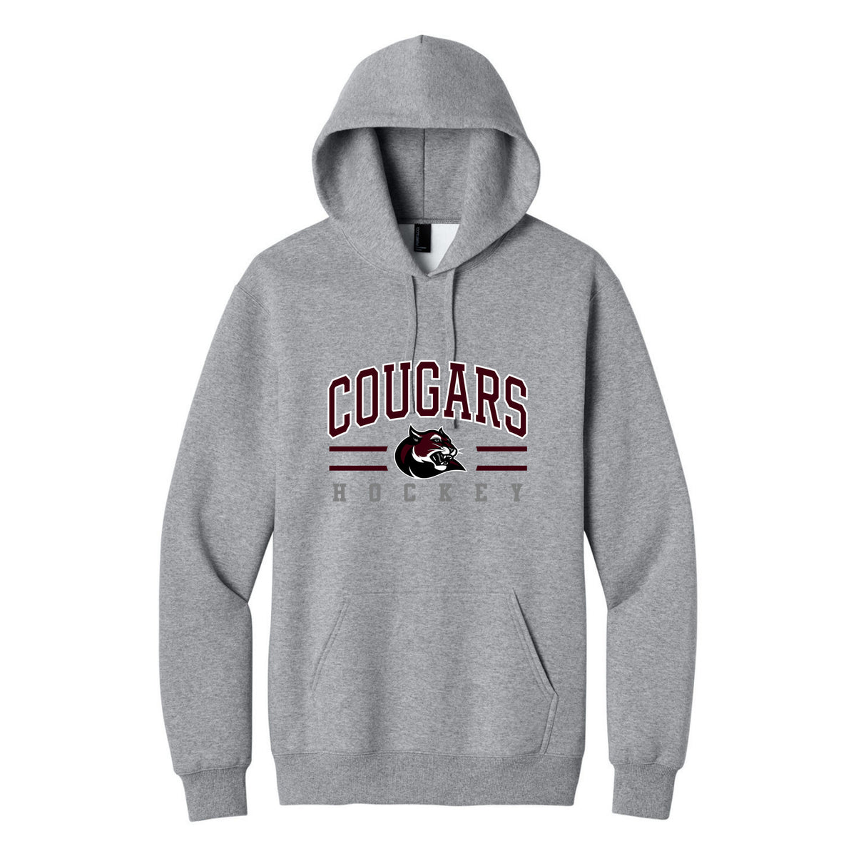 Port & Co Foundation Fleece Pullover Hooded Sweatshirt — Athletic Heather, Cougars Text, front