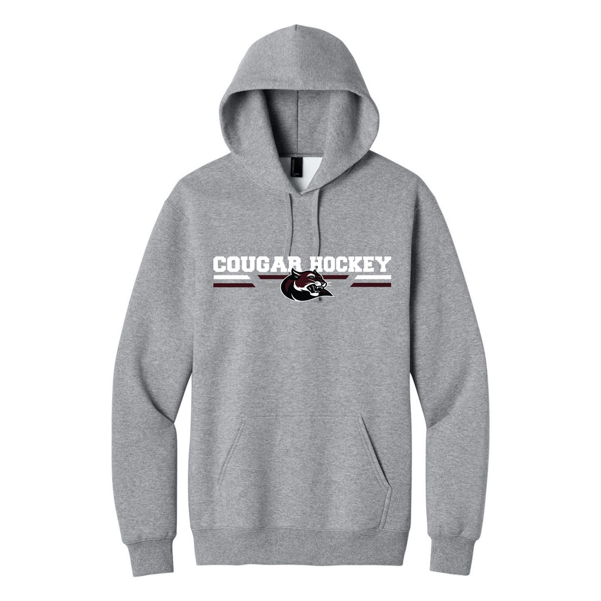 Port & Co Foundation Fleece Pullover Hooded Sweatshirt — Athletic Heather, Cougar Hockey, front