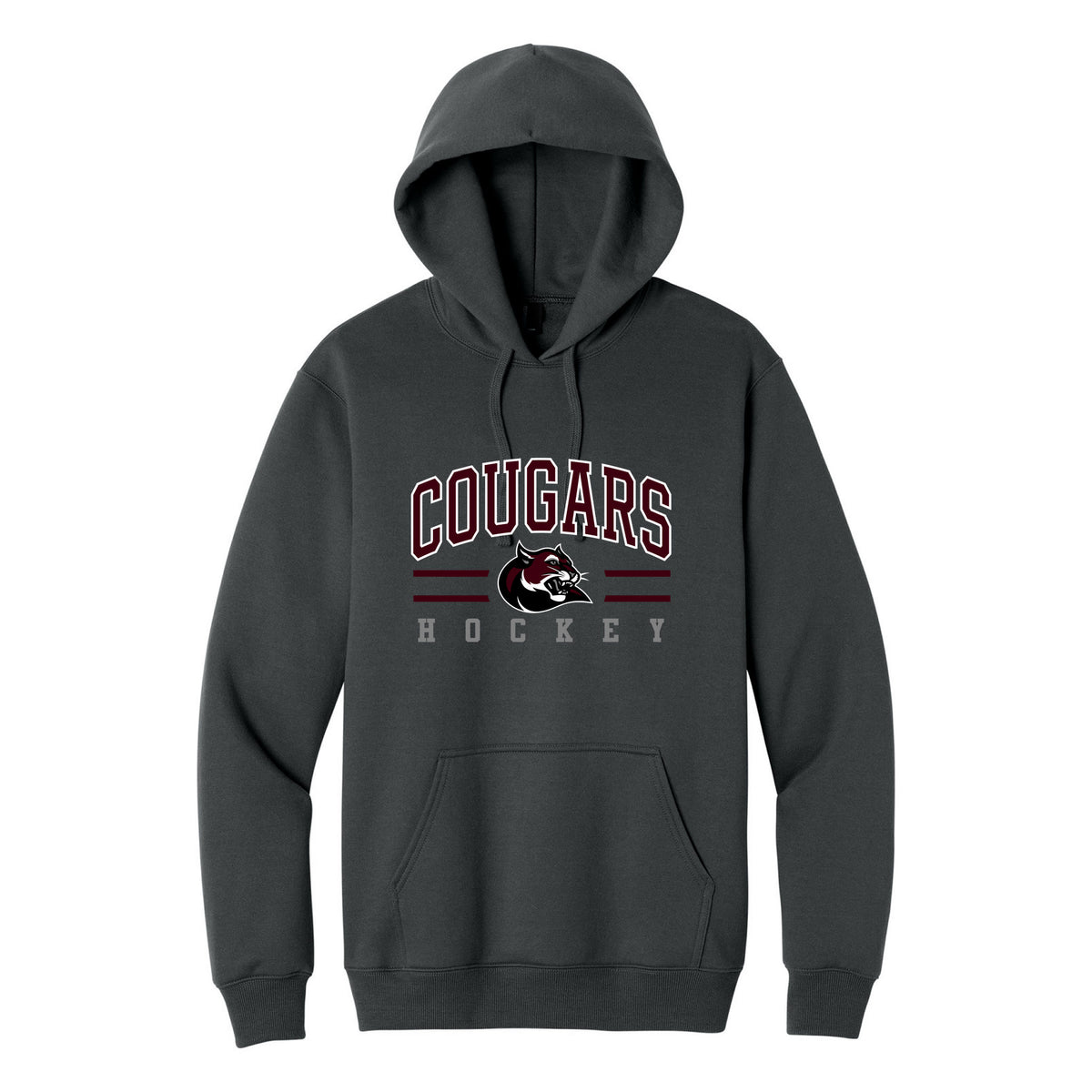 Port & Co Foundation Fleece Pullover Hooded Sweatshirt — Coal Grey, Cougars Text, front