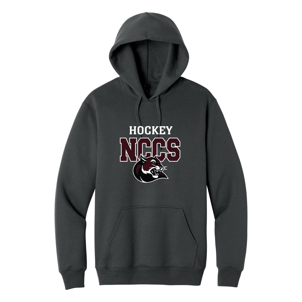 Port & Co Foundation Fleece Pullover Hooded Sweatshirt — Coal Grey, NCCS Hockey, front