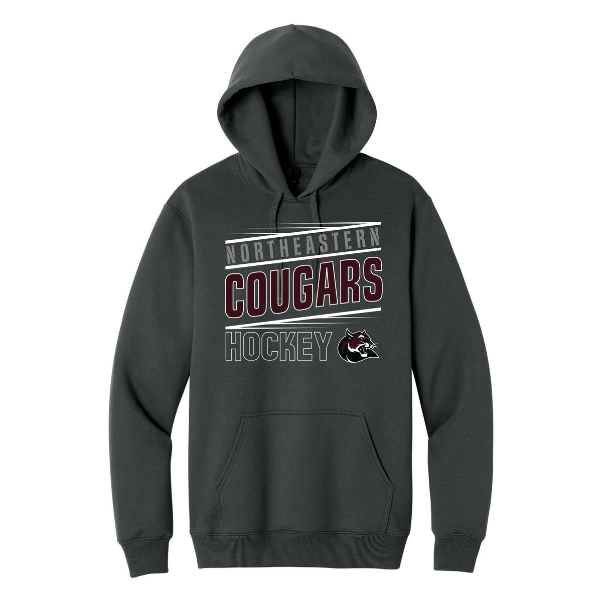 Port & Co Foundation Fleece Pullover Hooded Sweatshirt — Coal Grey, Cougars Hockey, front