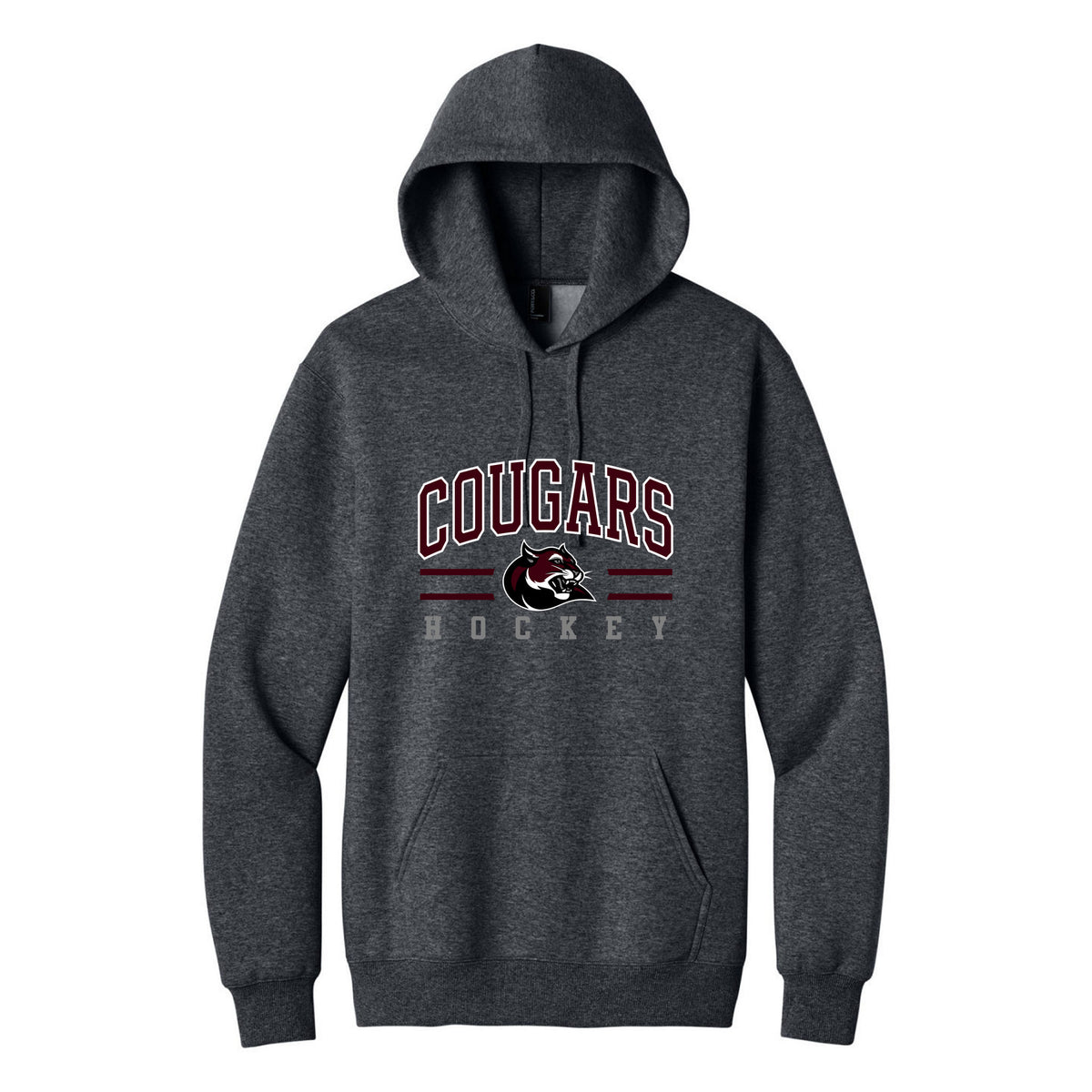 Port & Co Foundation Fleece Pullover Hooded Sweatshirt — Dark Heather Grey, Cougars Text, front
