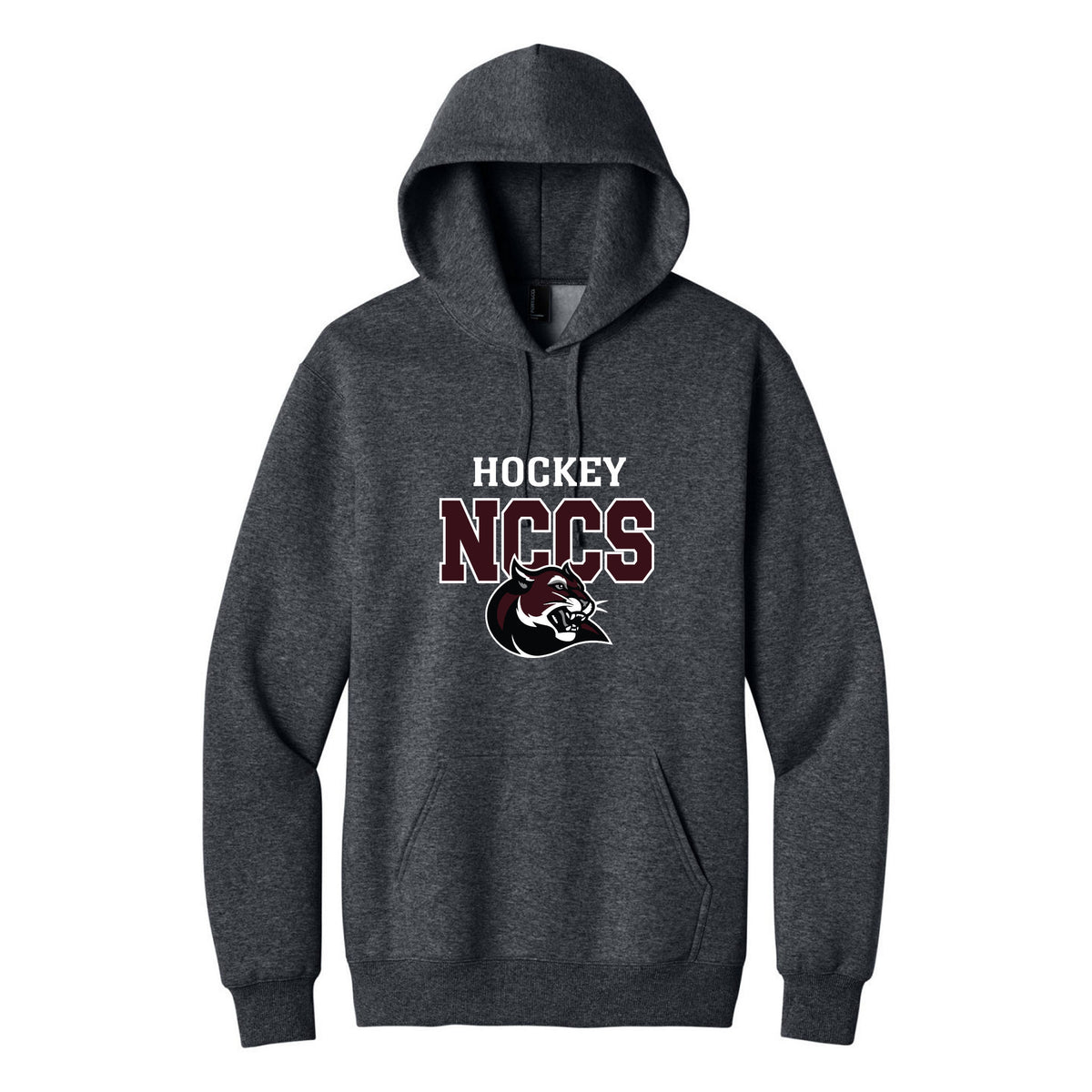 Port & Co Foundation Fleece Pullover Hooded Sweatshirt — Dark Heather Grey, NCCS Hockey, front