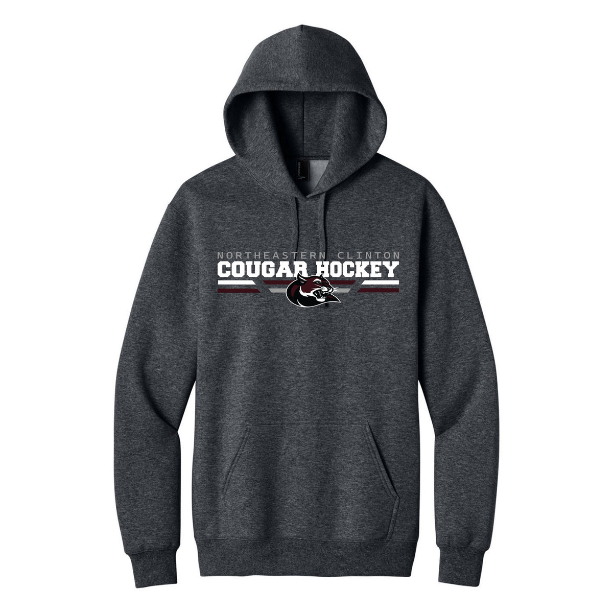 Port & Co Foundation Fleece Pullover Hooded Sweatshirt — Dark Heather Grey, Cougar Hockey, front