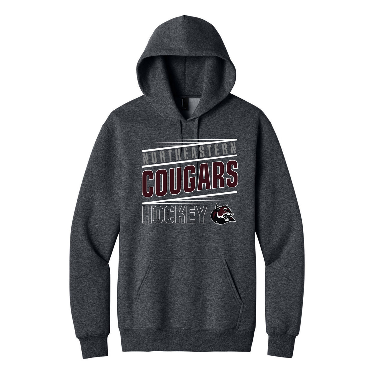 Port & Co Foundation Fleece Pullover Hooded Sweatshirt — Dark Heather Grey, Cougars Hockey, front