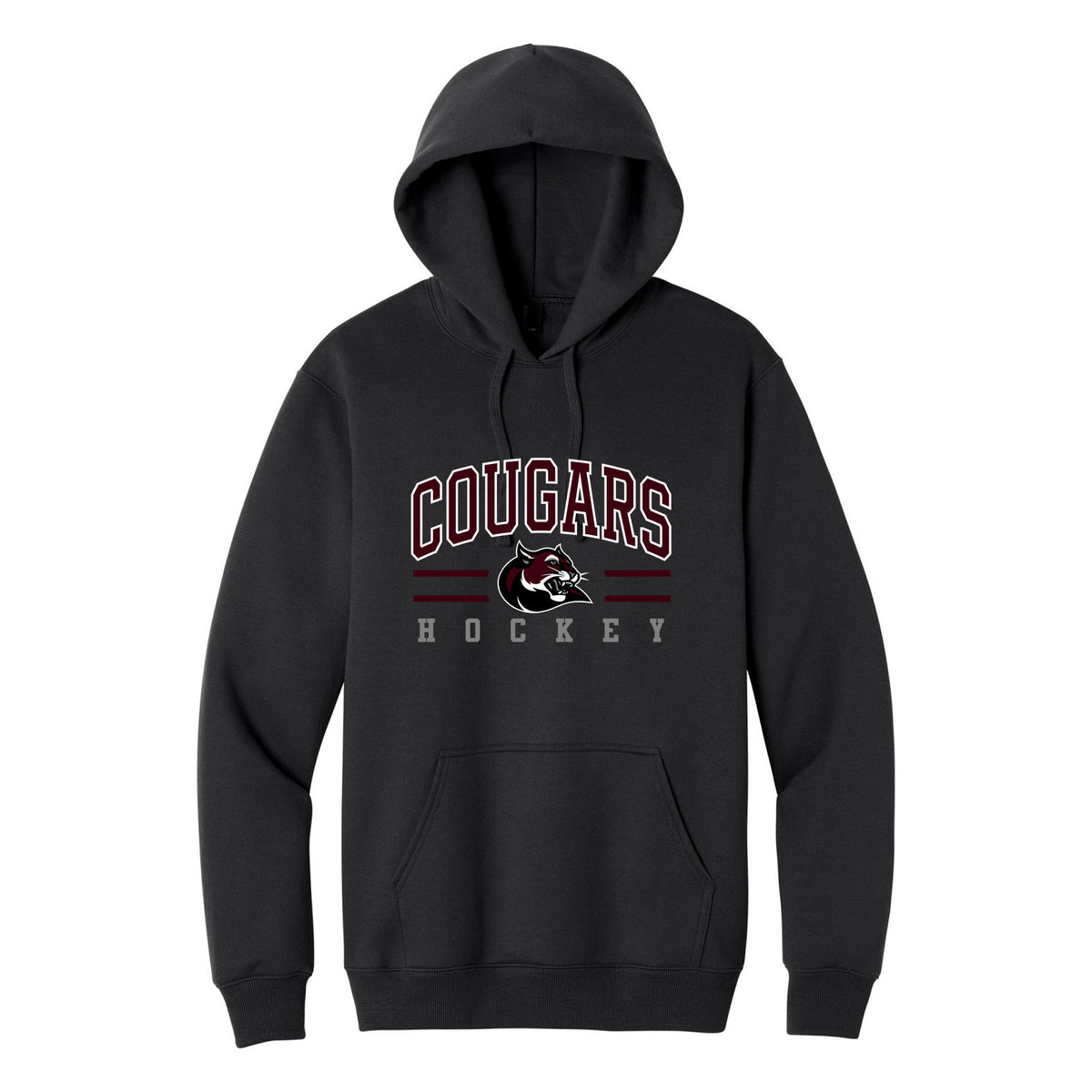 Port & Co Foundation Fleece Pullover Hooded Sweatshirt — Jet Black, Cougars Text, front