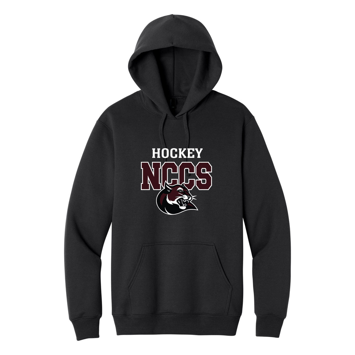Port & Co Foundation Fleece Pullover Hooded Sweatshirt — Jet Black, NCCS Hockey, front
