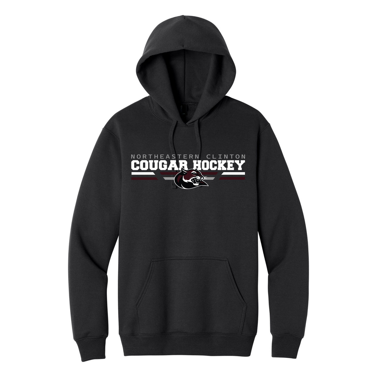 Port & Co Foundation Fleece Pullover Hooded Sweatshirt — Jet Black, Cougar Hockey, front