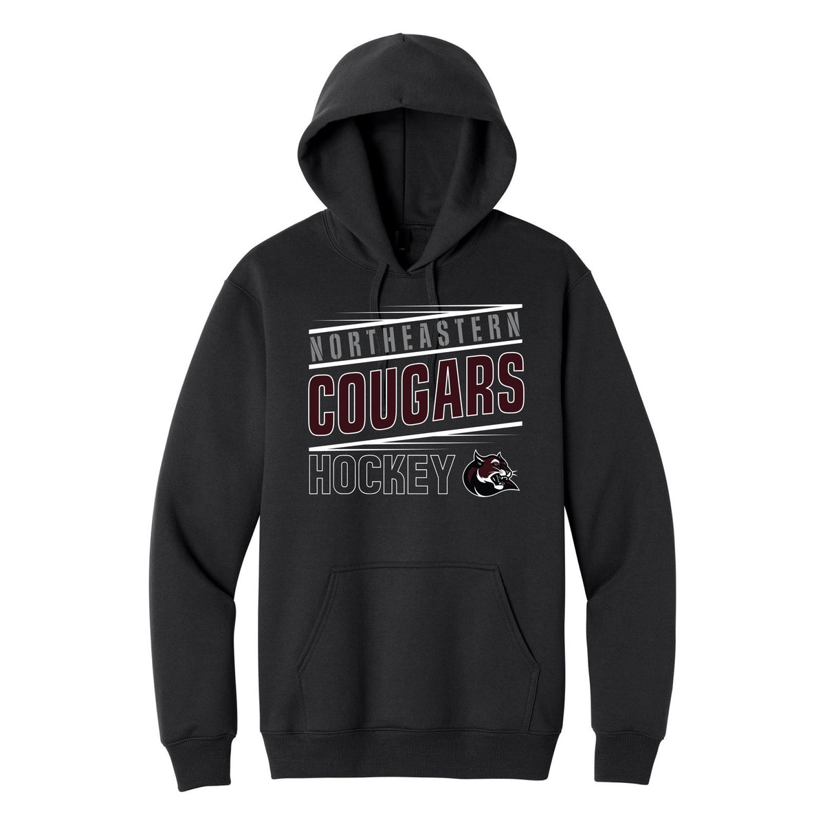Port & Co Foundation Fleece Pullover Hooded Sweatshirt — Jet Black, Cougars Hockey, front